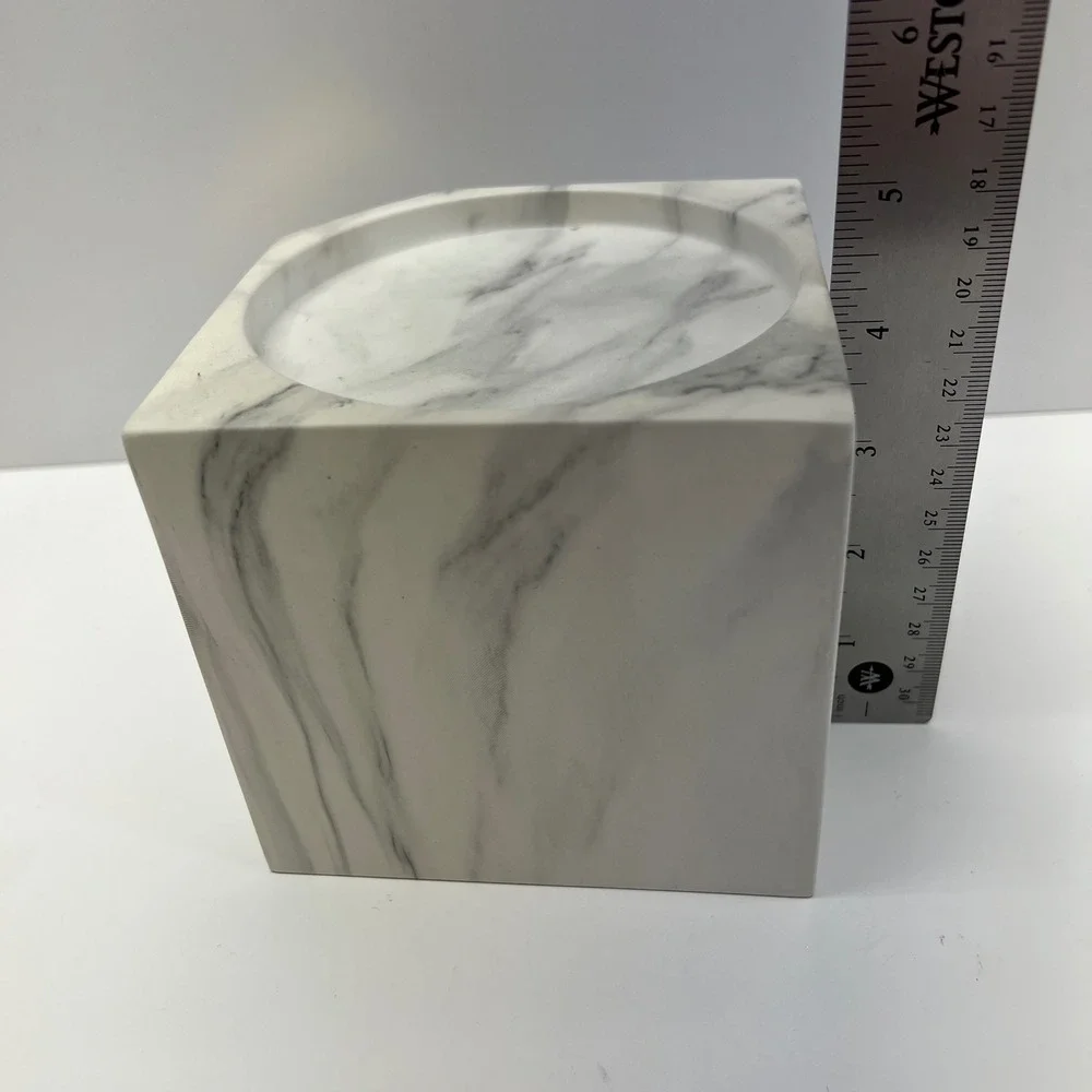 Bath & Body Works Candle Holder Pedestal Marble Tone‎ Gold Accent Cut Out Corner